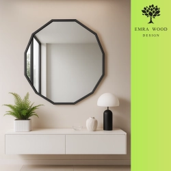 Lustro FlowerLine – wielokątne lustro w czarnej ramie | Designerskie lustro geometryczne do sypialni, salonu i przedpokoju